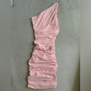 Pink ruched one shoulder dress
